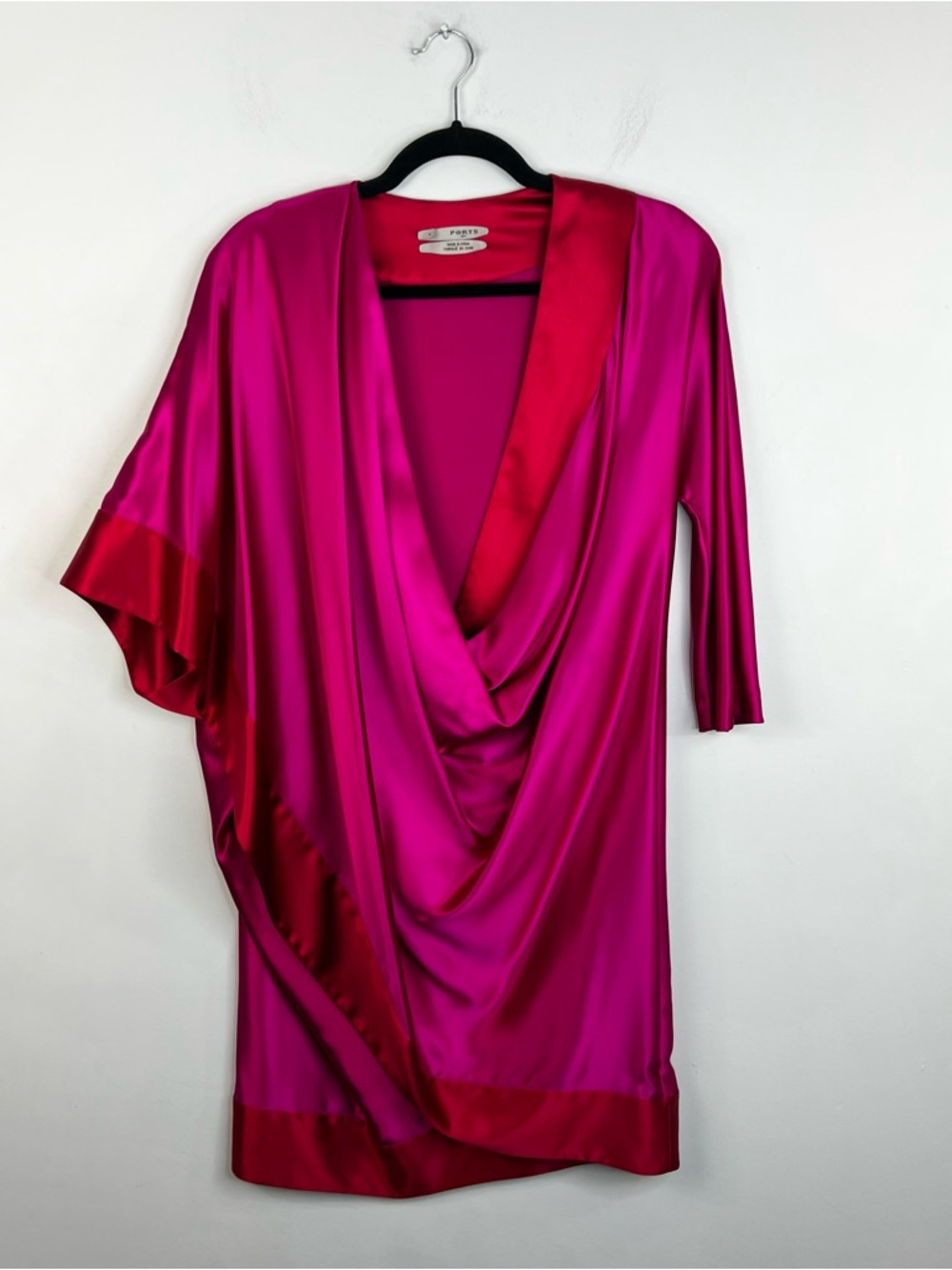 Ports 1961 Y2K archival pure silk draped cowl neck fuschia red batwing dress 6 - Picture 3 of 17